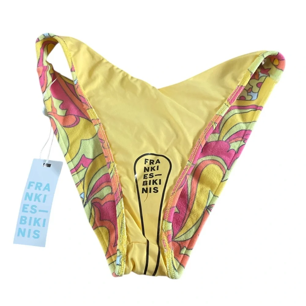 Frankies Bikinis Enzo Terry Pink & Yellow Floral High-Cut Bikini Bottom Size S